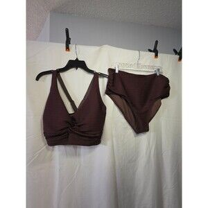 Sea Level Cross Front Multifit Bikini Set Ribbed Brown 2XL